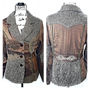 Vandana Bronze Silky Patchwork Lace BoHo Blazer